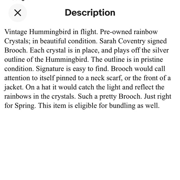 Vintage Sara Coventry Silver Tone Rhinestone Rainbow Hummingbird Flight Brooch - Picture 5 of 5